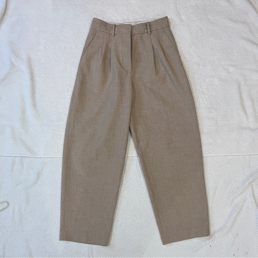 Wilfred Beige Pleated High-Waist Trousers